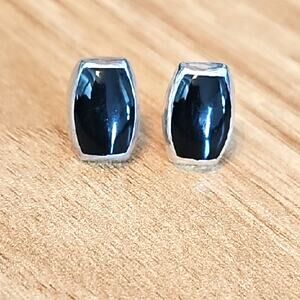 Taxco Mexico Vintage Sterling Silver and Black Onyx Pierced Stud Earrings